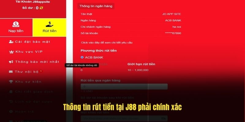 Thông tin rút tiền tại J88 phải chính xác